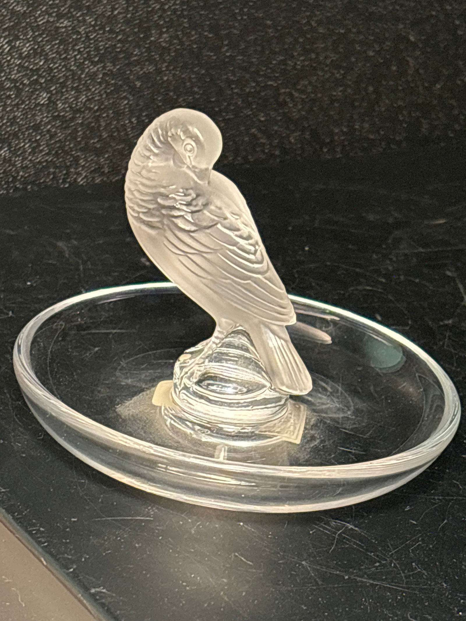 Vintage original script signed Lalique glass 3 inch partridge ring holder (1 of 6)
