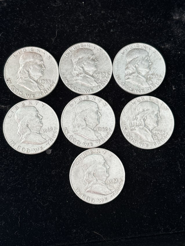 Lot of seven1962  Franklin silver half dollars (1 of 4)