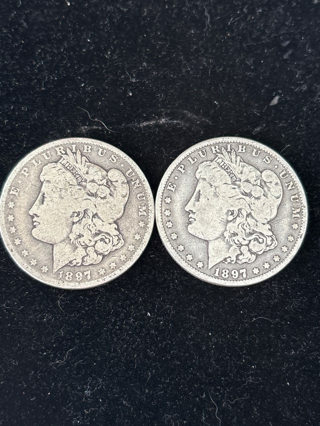 Early lot of original Two (2) 1897 Morgan silver dollars (1 of 6)
