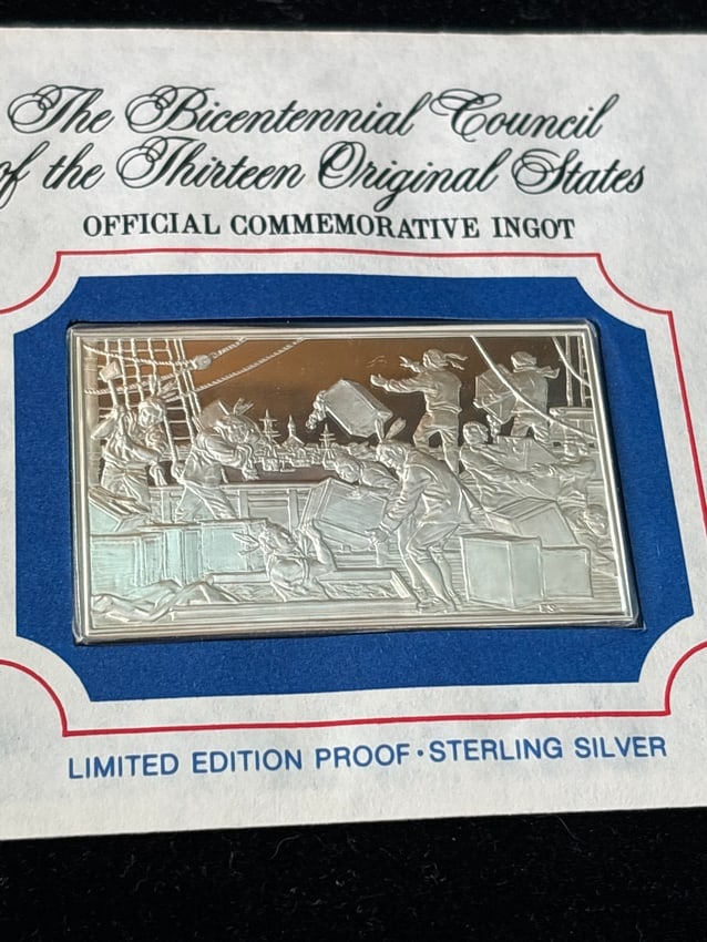 1973 Ingot No.one 2ounce Bicentennial silver ingot “Boston Tea Party…” (1 of 5)