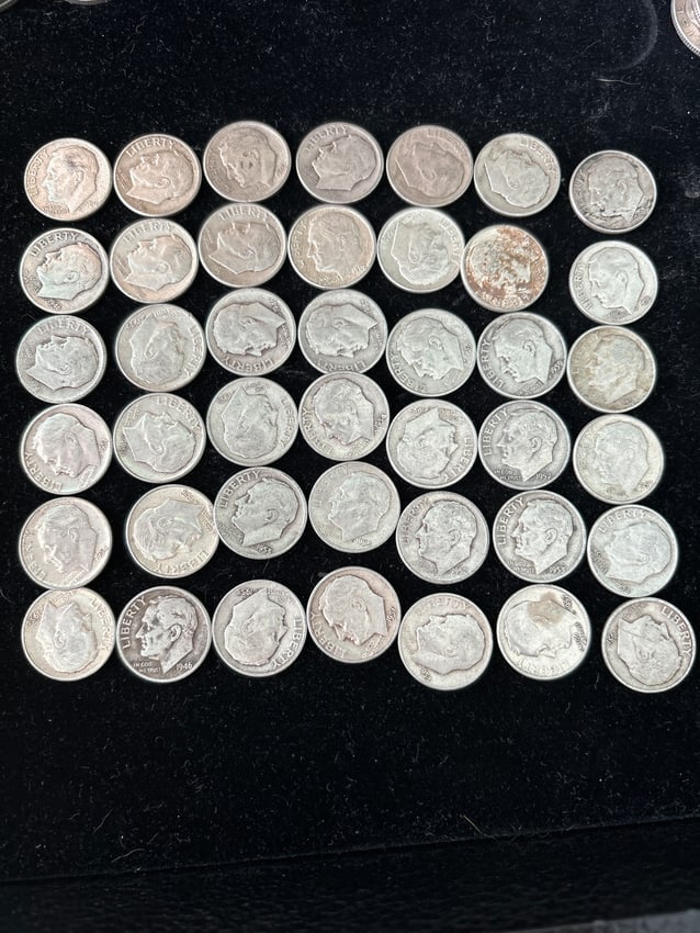 Group of forty-two (42) Roosevelt silver dimes; mixed 1950’s & 60’s (1 of 6)