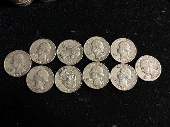 Group lot of ten (10) circulated silver 1954 Washington quarters (1 of 4)