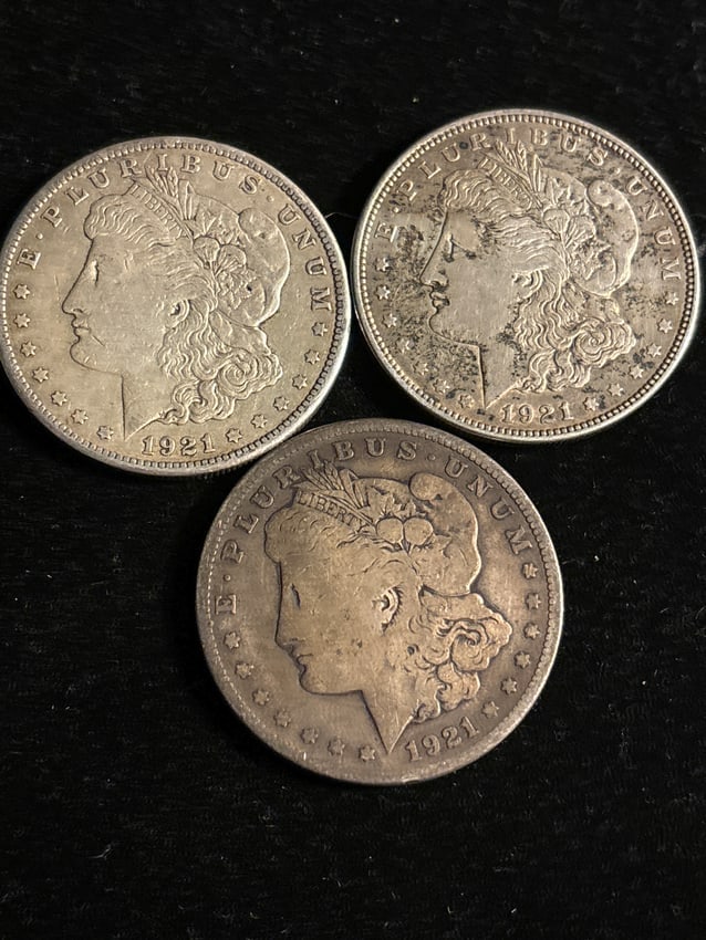 lot of three (3) circulated silver 1921 Morgan dollars (1 of 5)