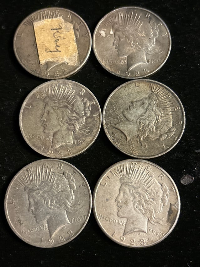 Lot of six (6) 1923 Peace silver dollars (1 of 5)