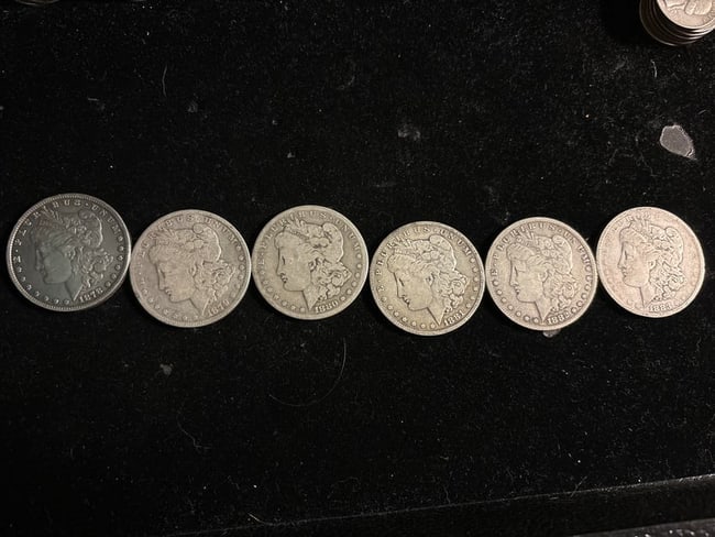 Lot of six (6) 1900’s Morgan silver dollars; 1878, 79, 80, 81, 82 & 83 (1 of 5)
