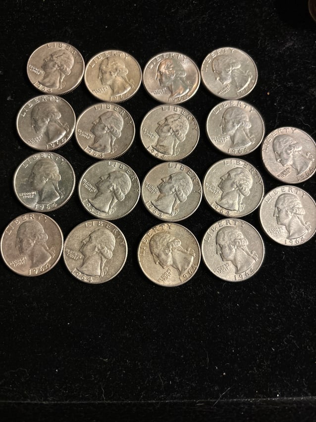 Group of eighteen (18) 1964 Washington silver quarters (1 of 7)