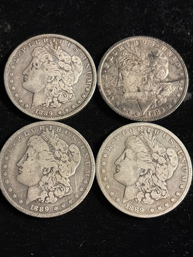 Early Group of four (4) 1889 Morgan silver dollars (1 of 6)