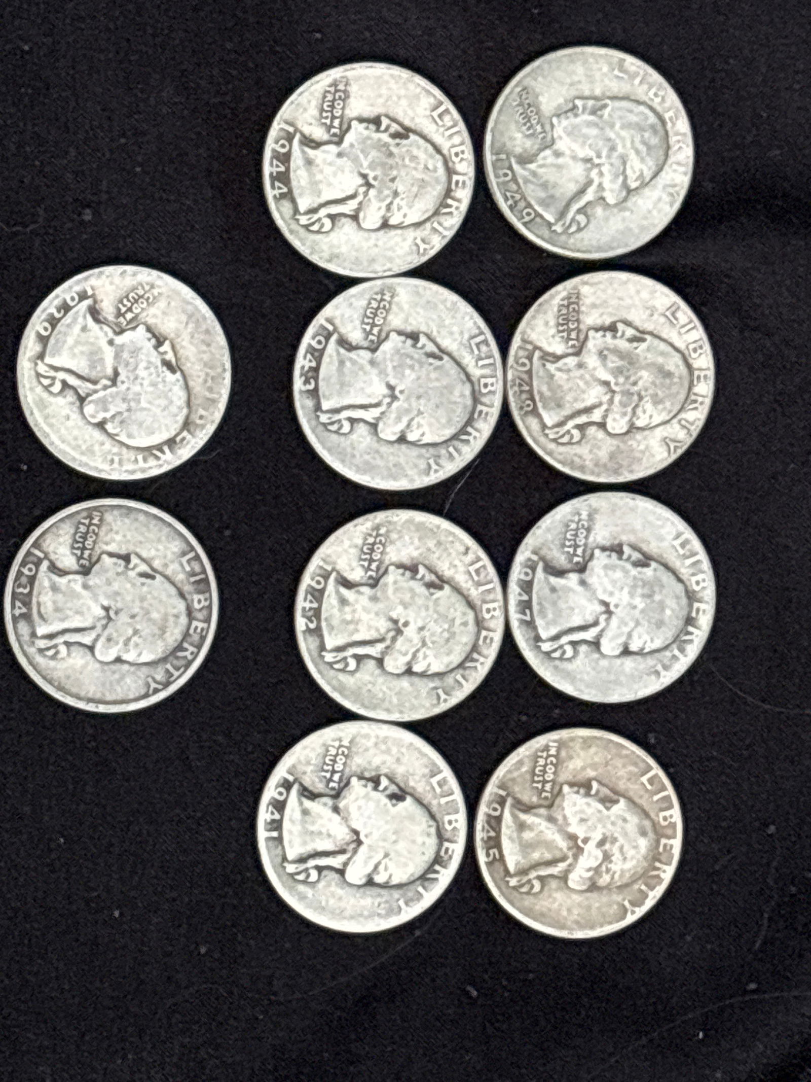 Lot of ten (10) early Washington silver quarters (1 of 5)