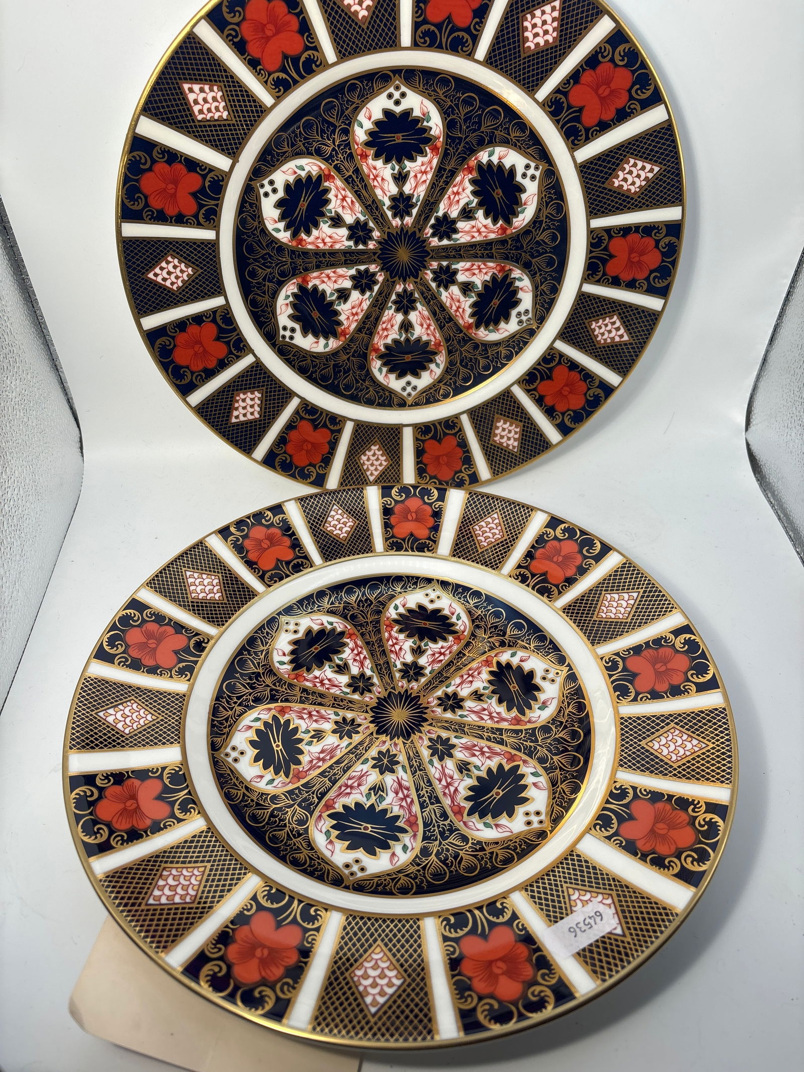 Two large Imari pattern 1128 10&1/2 inch Royal Crown Derby English china plates: Two Royal Crown Derby Imari English china 10&1/2” plates. Very good beautiful condition