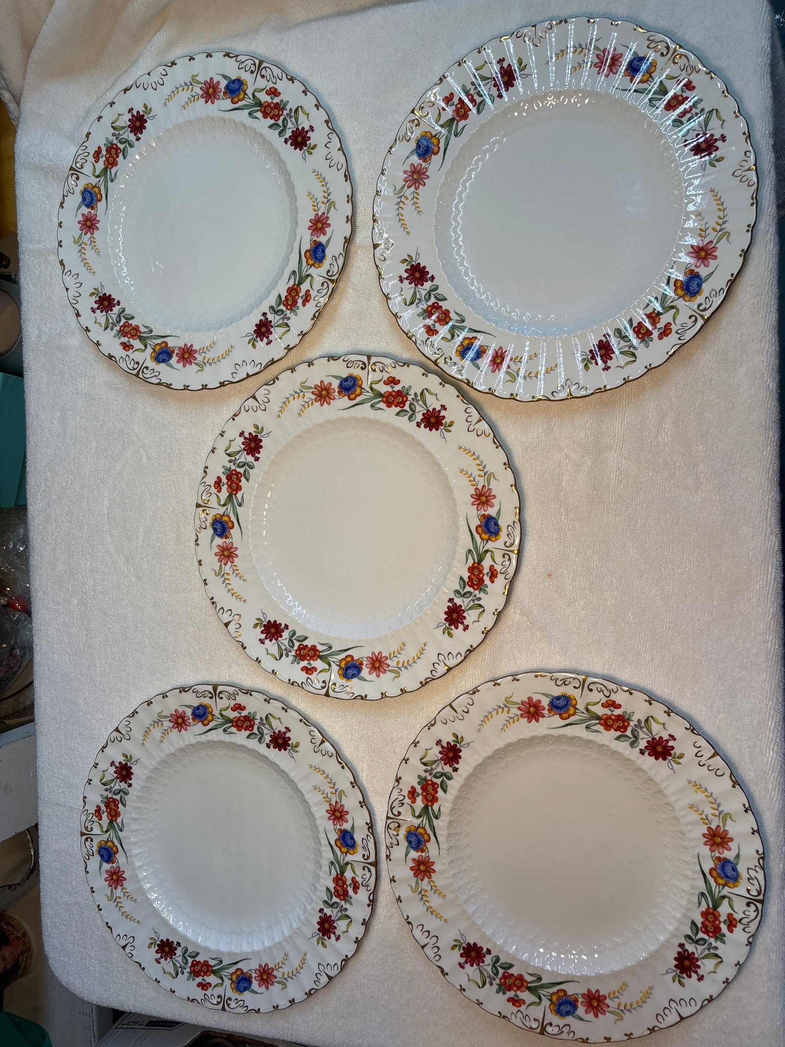 1960’s set of Five 10&1/2 inch ‘Chatsworth’ pattern Royal Crown Derby dinner plates: 1960’s set of Five 10&1/2 inch ‘Chatsworth’ pattern Royal Crown Derby dinner plates.No chips, cracks, repairs…Very good condition