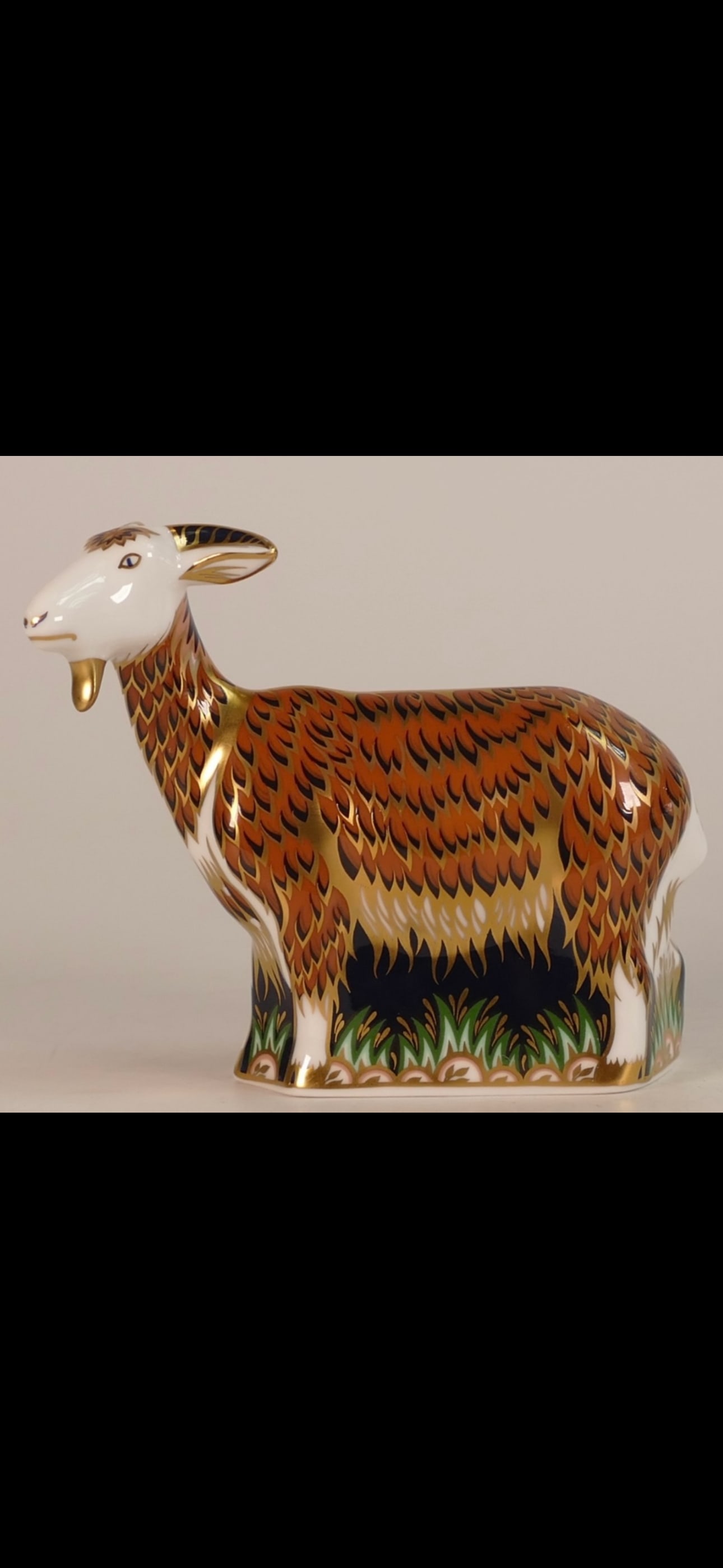 2000 exclusive Nanny Goat Royal Crown Derby fine china 5 inch paperweight: 2000 exclusive Nanny Goat Royal Crown Derby fine china 5 inch paperweight . Gold stopper.No chips, cracks, etc.
