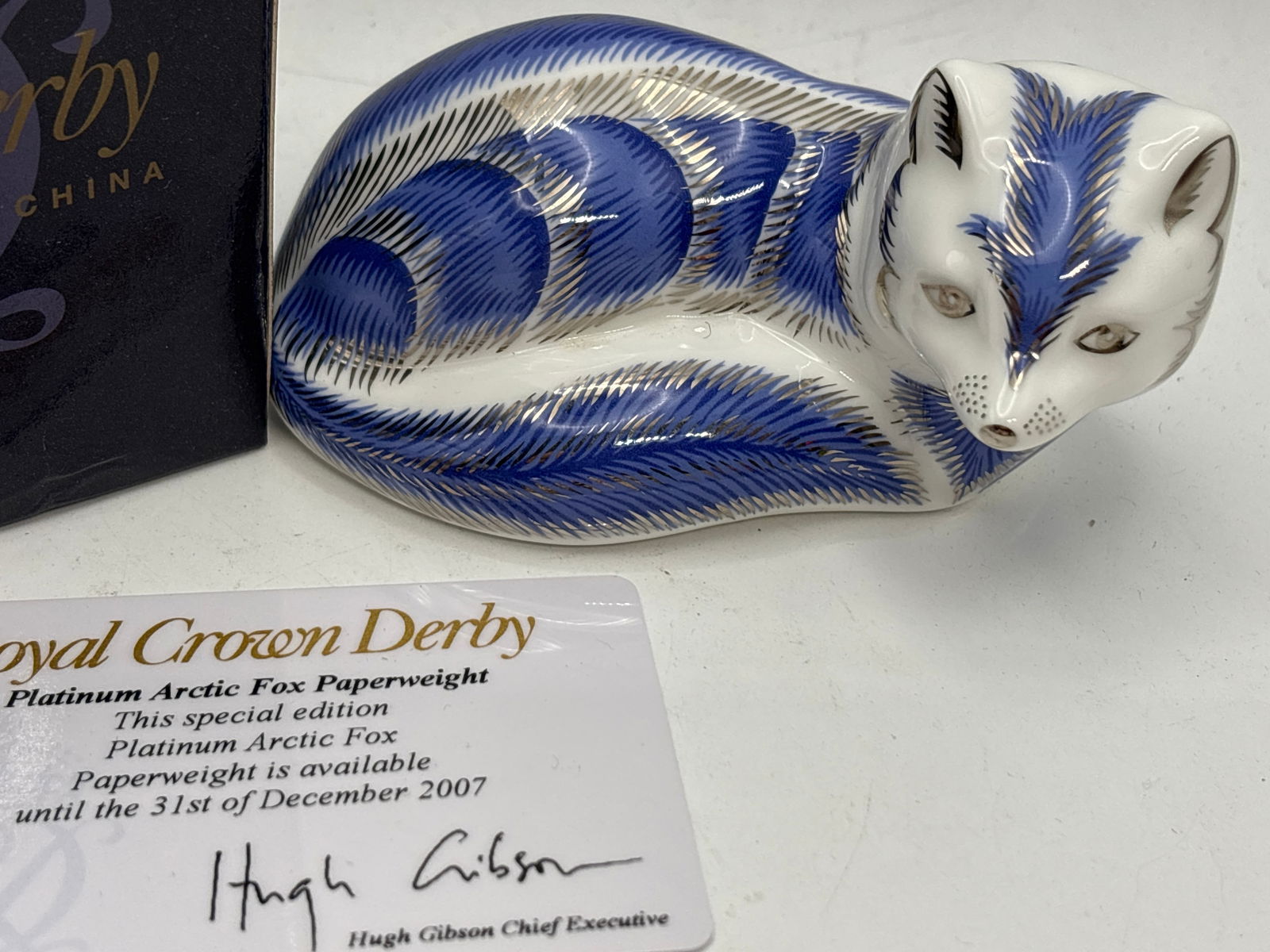 2007 Platinum Arctic Fox Royal Crown Derby 4&1/4inch paperweight (1 of 6)