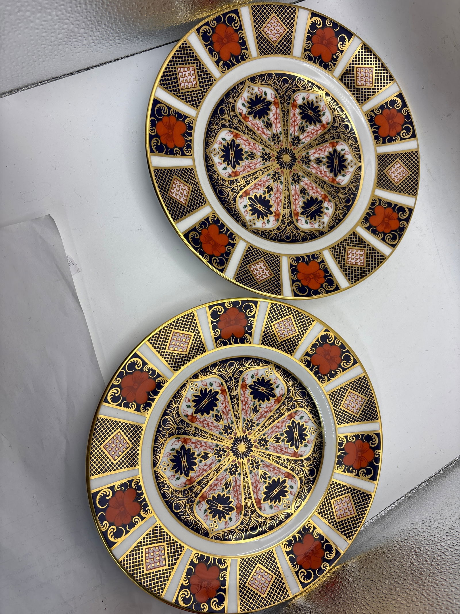 Pair Imari 1128 pattern Royal Crown Derby 8&1/2 inch plates; 1st quality (1 of 6)