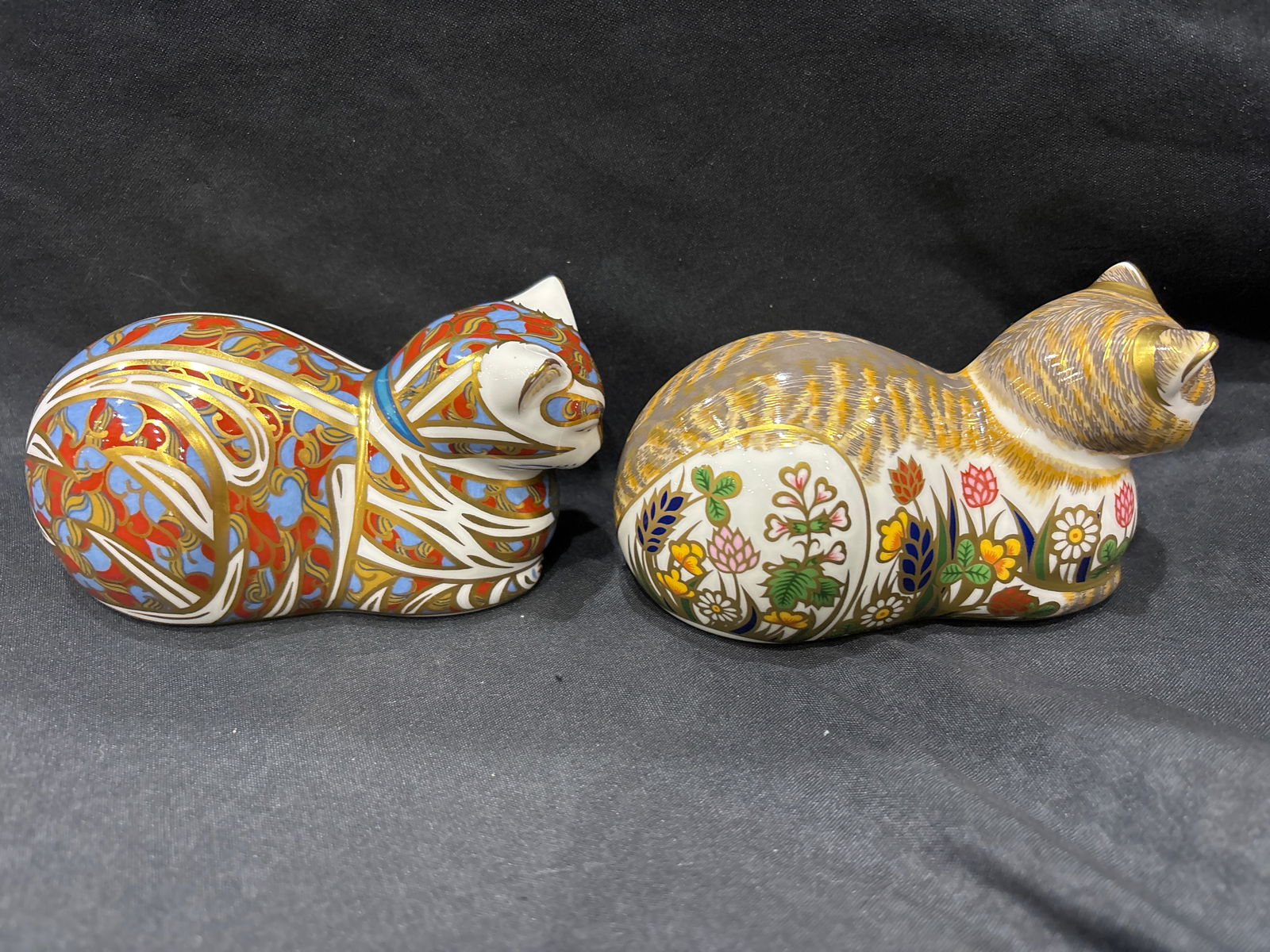 Two Cats Royal Crown Derby 4 inch paperweights; contented cat & cottage garden (1 of 6)