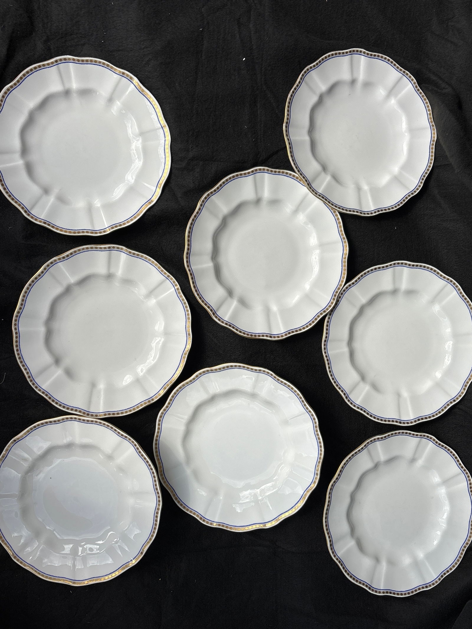 Set of eight Carlton Blue A.1300 Royal Crown Derby 10&1/4 inch dinner plates: Set of eight Carlton Blue A.1300 Royal Crown Derby 10&1/4 inch dinner plates.Very good condition
