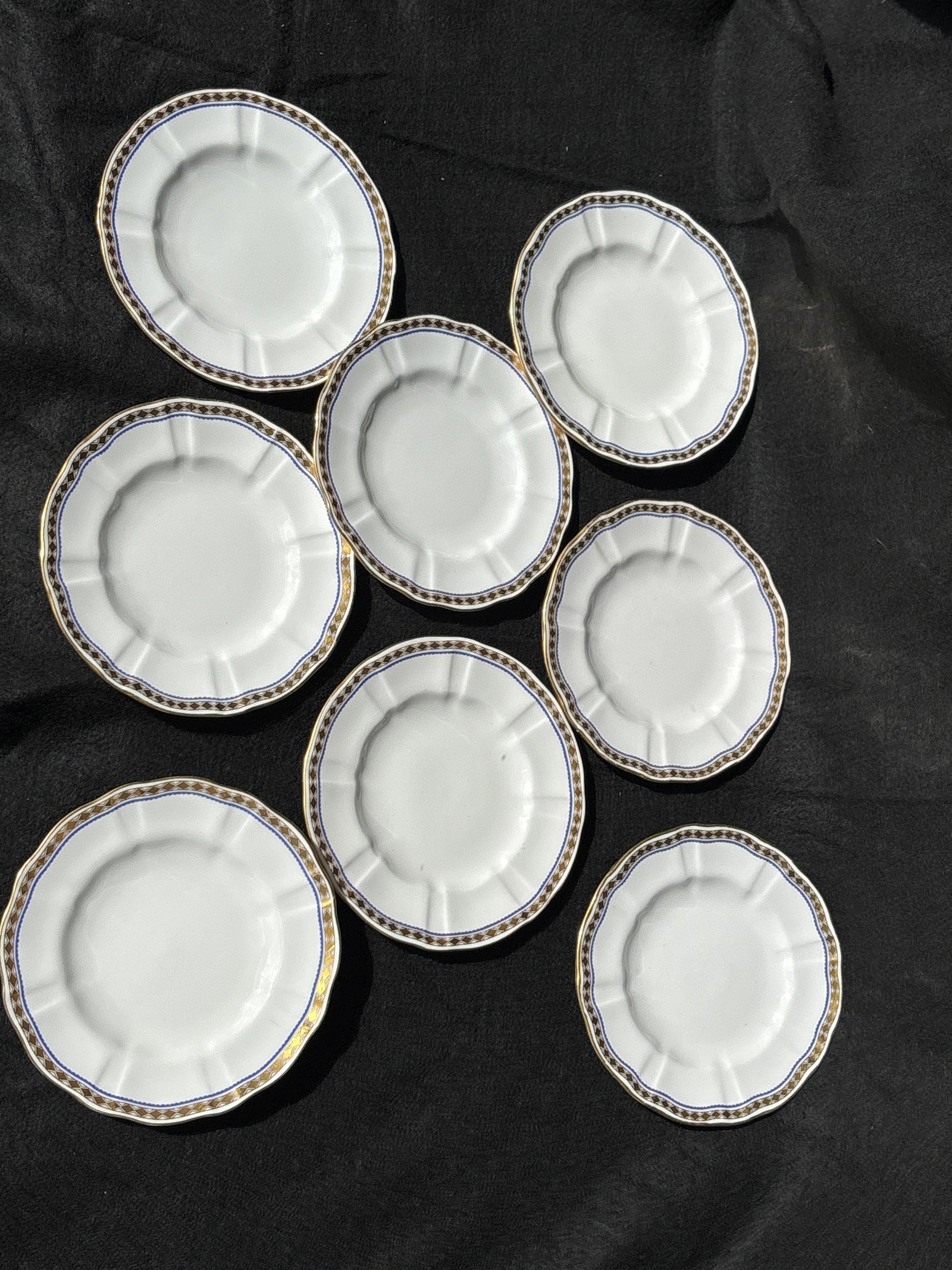 Set of eight Carlton Blue A.1300 Royal Crown Derby 6&1/4 inch bread plates: Set of eight Carlton Blue A.1300 Royal Crown Derby 6&1/4 inch bread plates..Very good condition