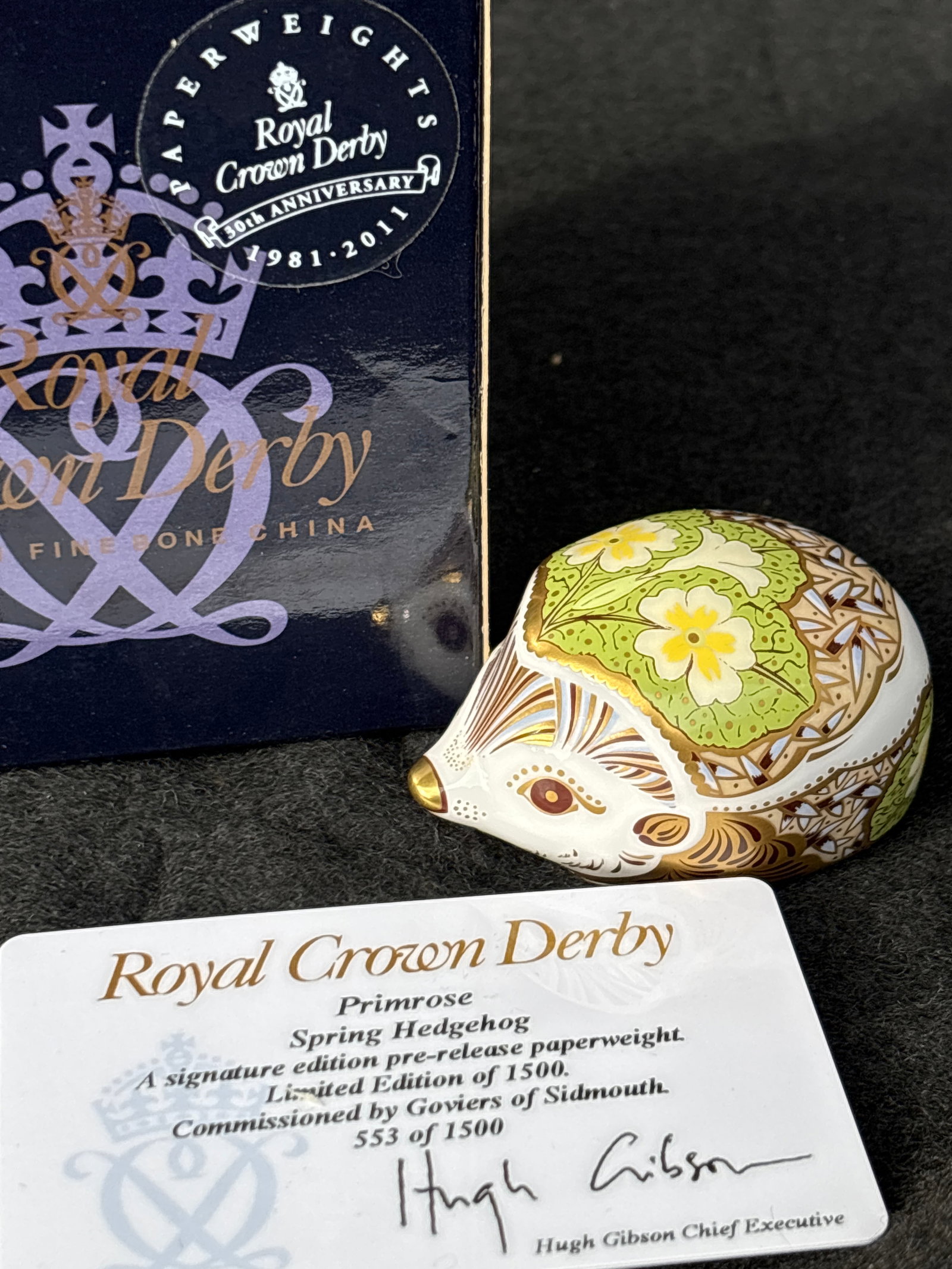 John Ablitt artist Govier’s signature edition ‘Primrose’ hedgehog Royal Crown Derby 2 in: John Ablitt artist Govier’s signature edition ‘Primrose’ hedgehog Royal Crown Derby 2 in paperweight. With box. Gold stopper. Very good condition