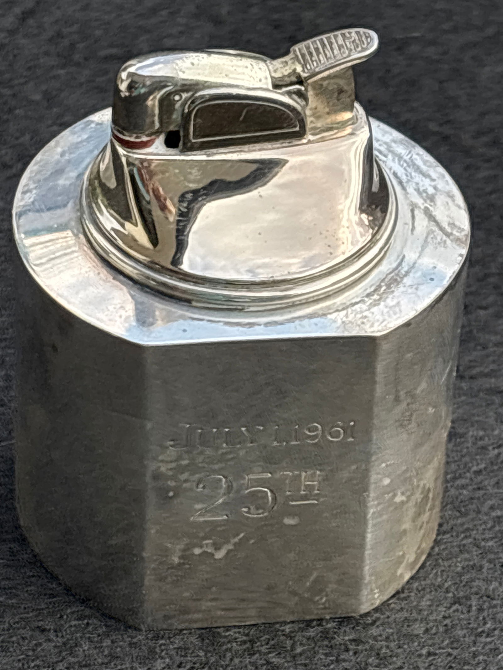 Inscribed 1961 Black Starr & Gorham Sterling weighted 3 inch table top Evan’s  lighter (1 of 7)