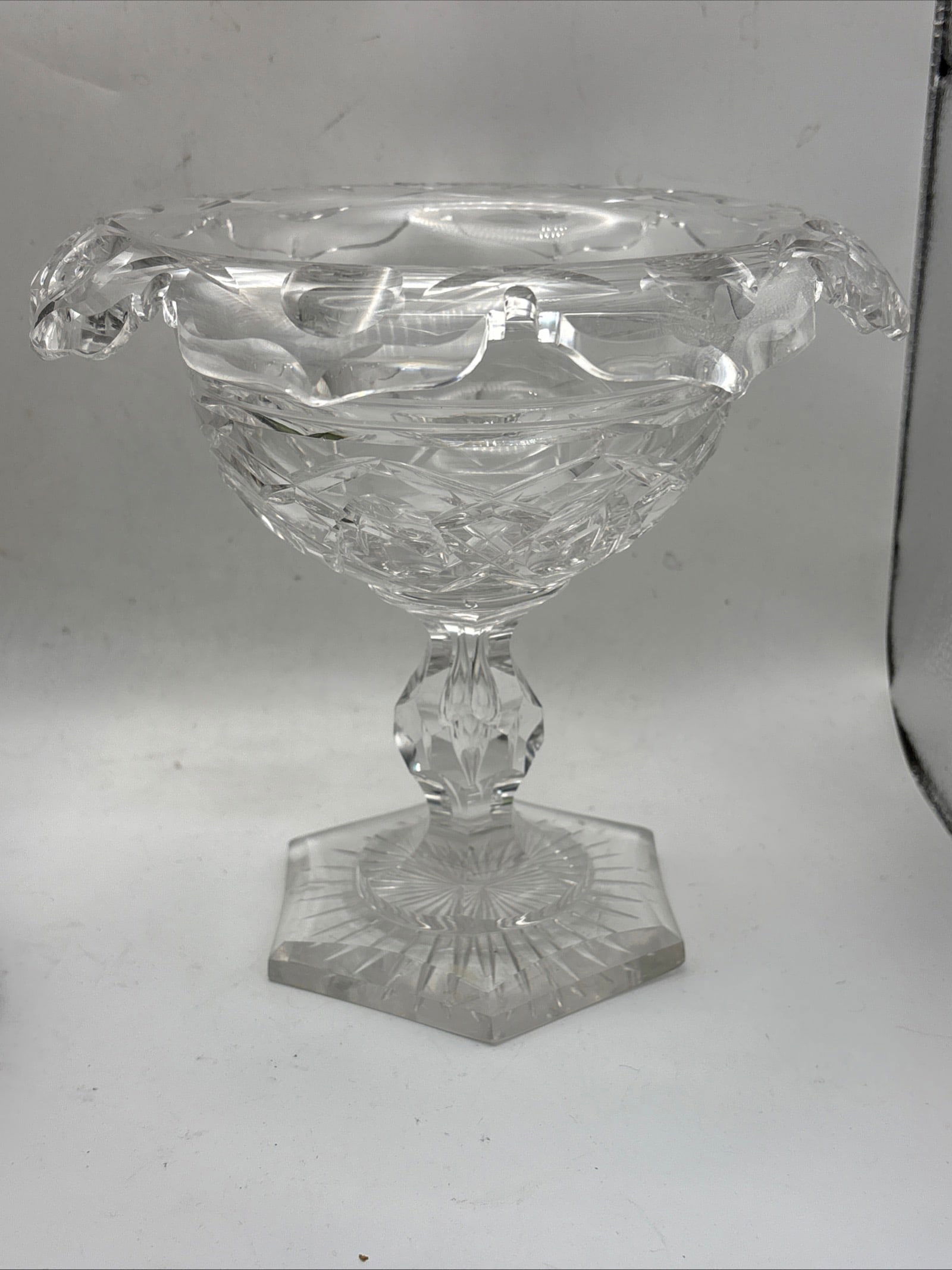 19th C. Anglo-Irish Cut Crystal 7&1/4 Inch Rolled Over Rim Compote (1 of 7)