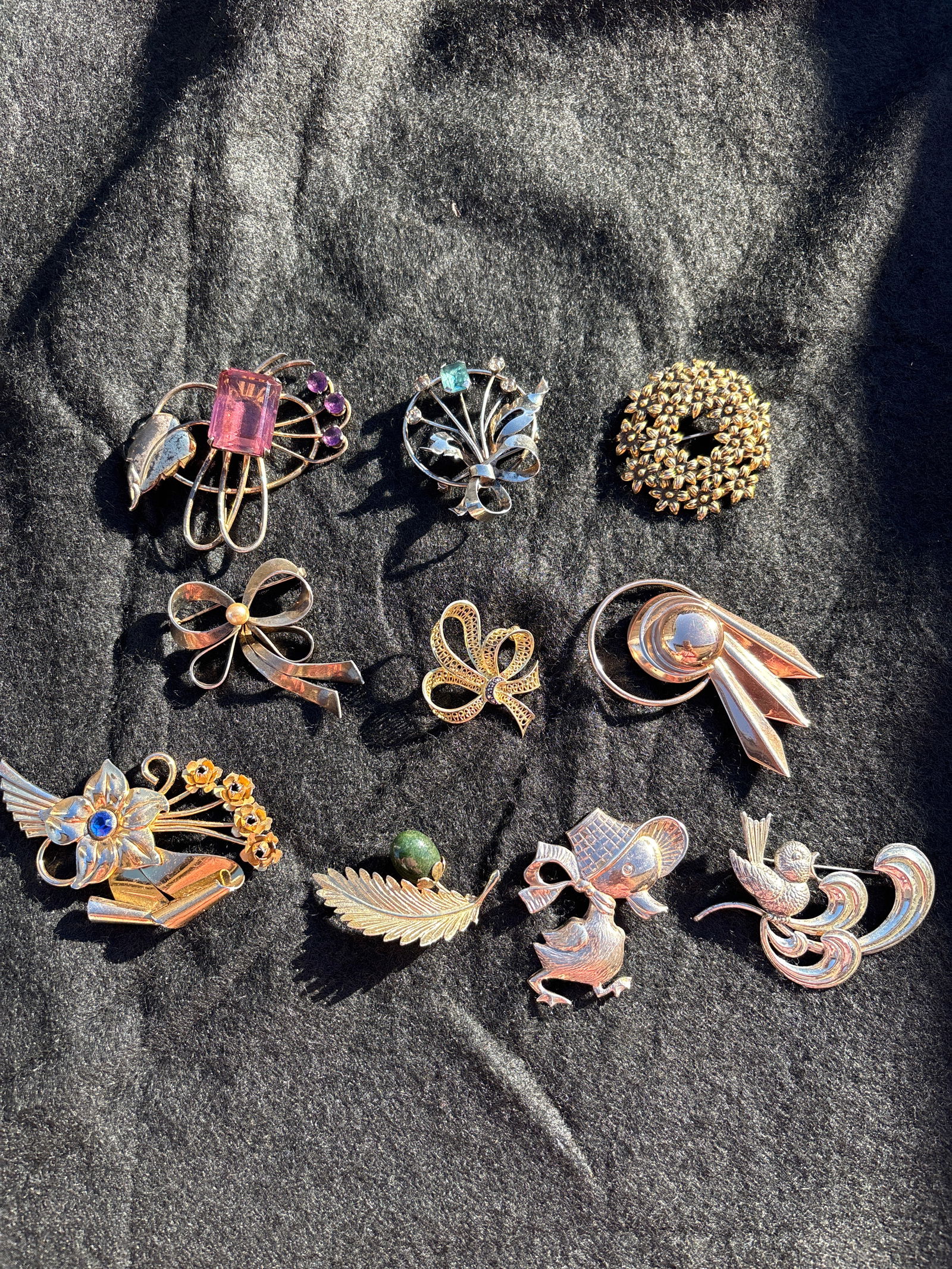 Group of ten similar good color sterling silver larger brooch pins jewelry; 125 (1 of 7)