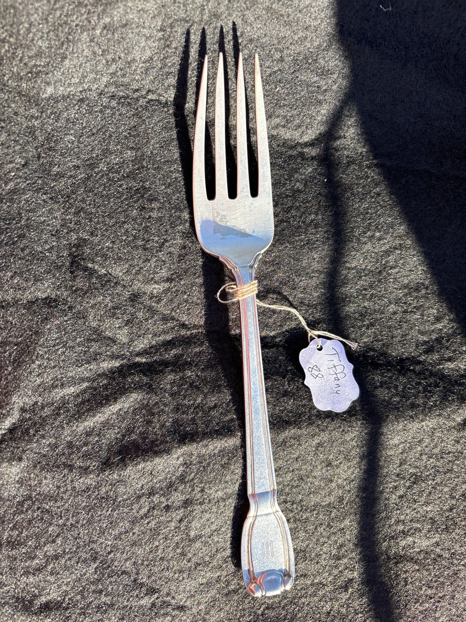 Large Antique Tiffany & Co. sterling silver 8&3/4 inch serving fork; 85 grams (1 of 6)
