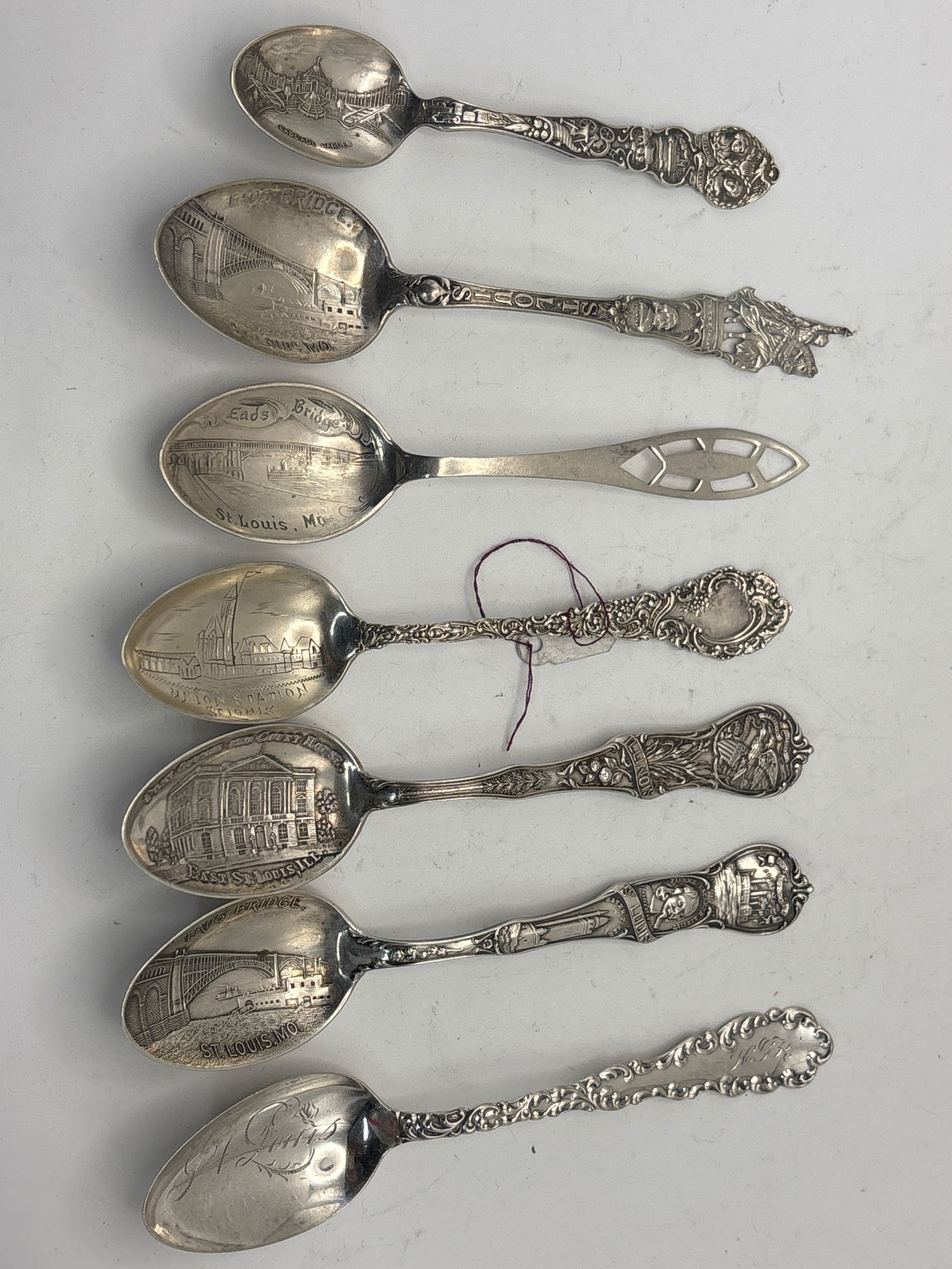 Group of seven antique Sterling silver St.Louis souvenir spoons; 114 grams (1 of 9)