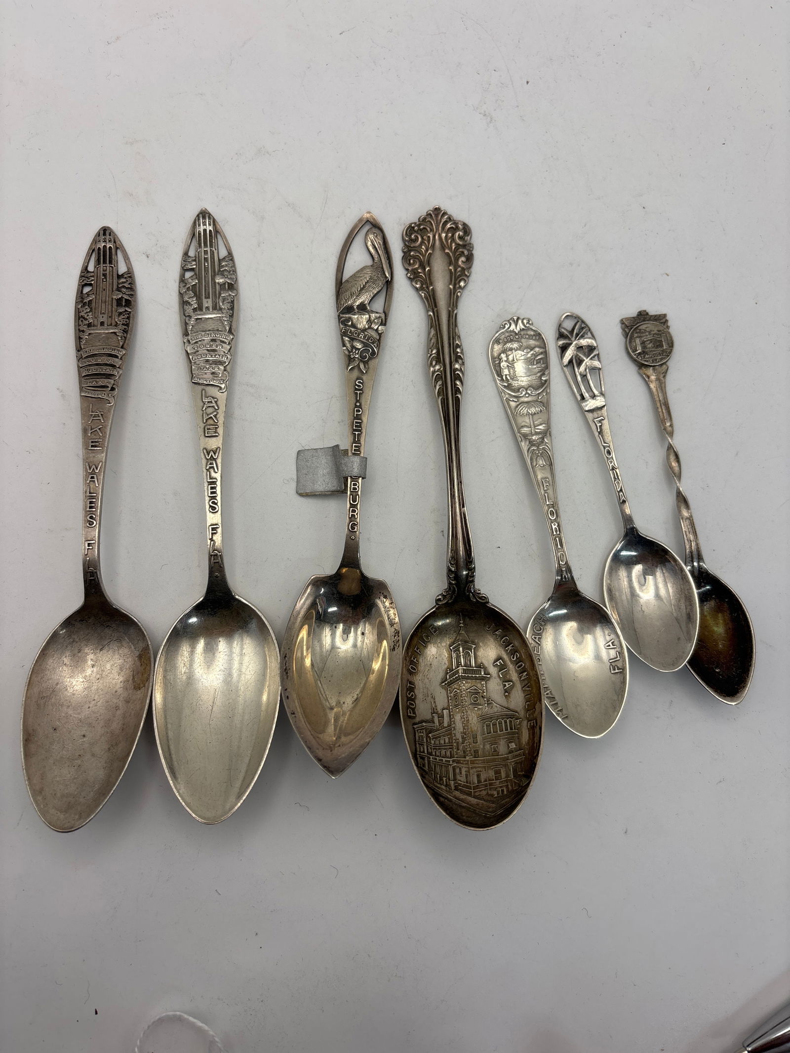 Group of seven antique Sterling silver Florida souvenir spoons; 102 grams (1 of 8)