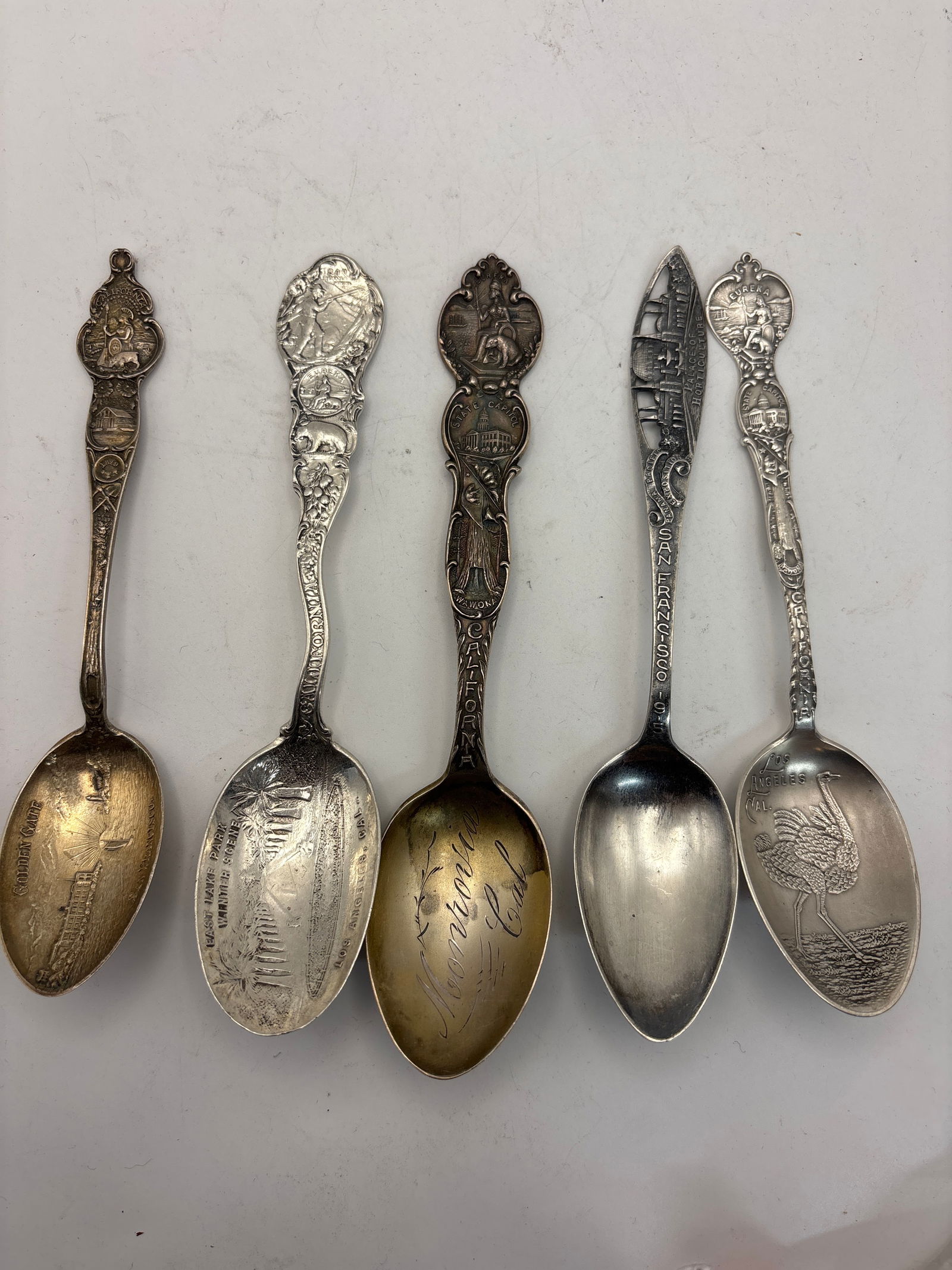 Group of five antique Sterling silver California souvenir spoons; 101 grams (1 of 8)