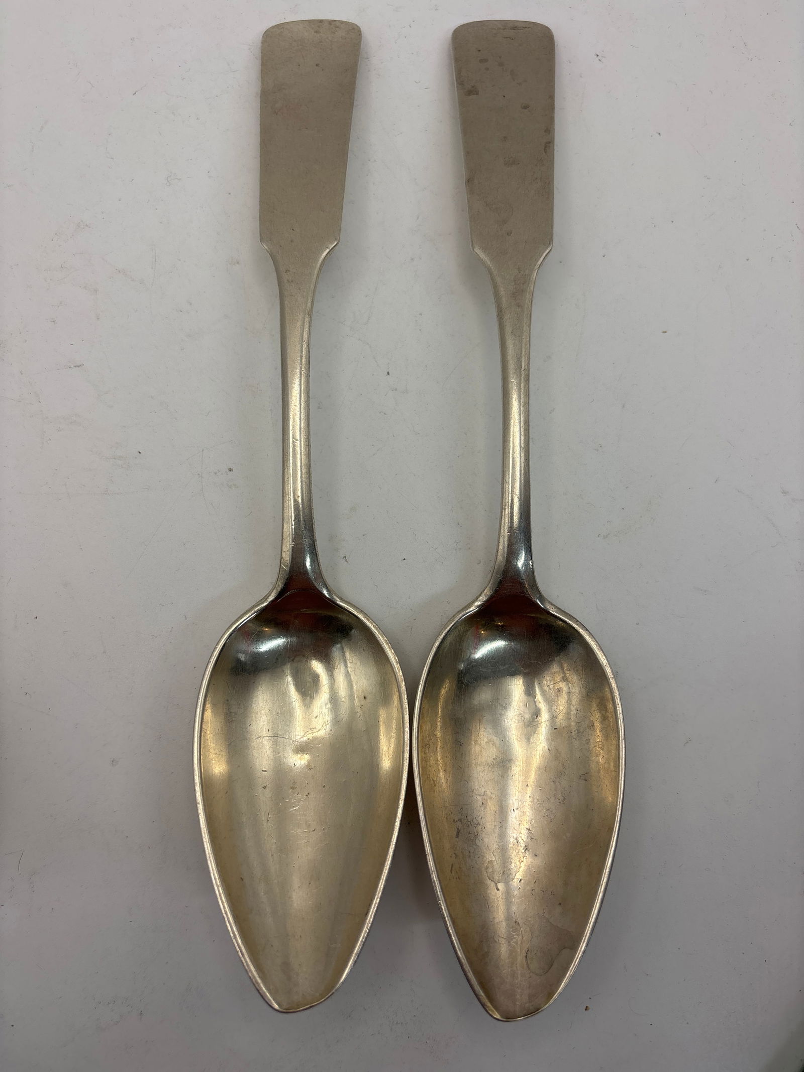 Rare pair Russian 84 silver (87.5%) 1876 large 9 inch serving spoons ;  148grams, solid! (1 of 7)