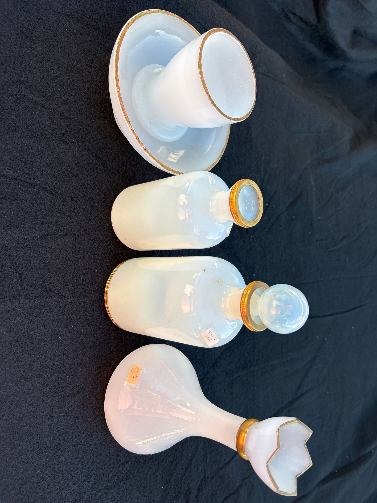 19th C. 5 piece opalescent art glass dresser top items (1 of 10)