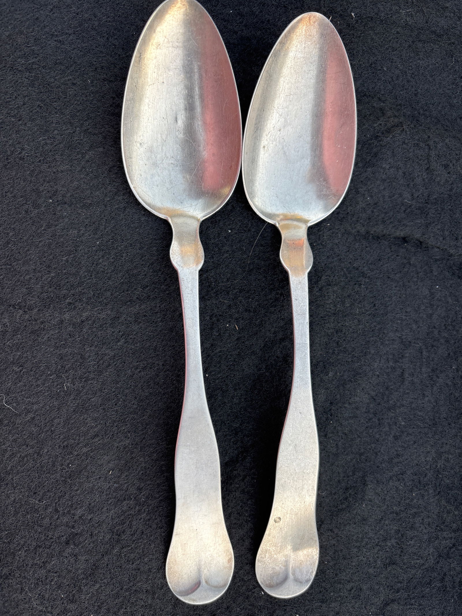 Pair large 8&3/4 inch James M. Ford 19th C. American coin silver serving spoons; 75 grams (1 of 7)