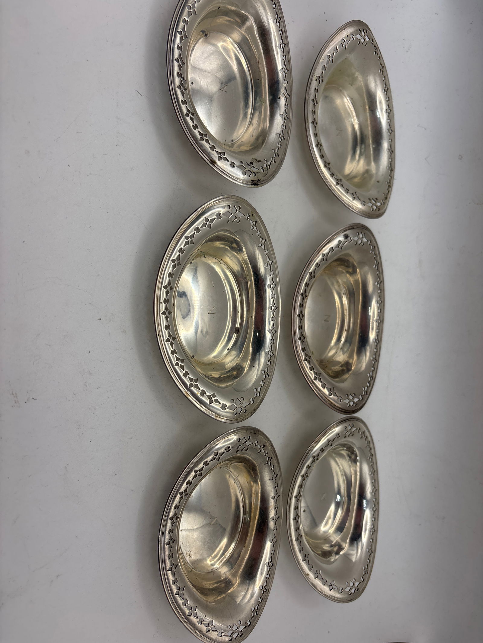 Set of six antique Tiffany & Co. Sterling silver 4 inch nut bowls; 295 grams (1 of 8)