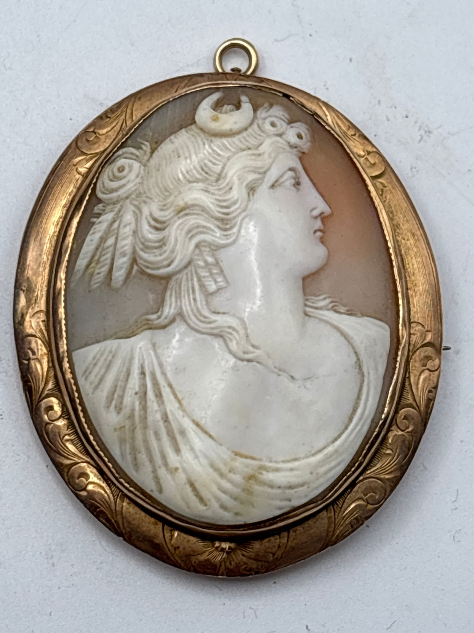 Vict 10 gold shell carved classical beauty cameo 2&1/8 inch brooch; 14 grams (1 of 7)