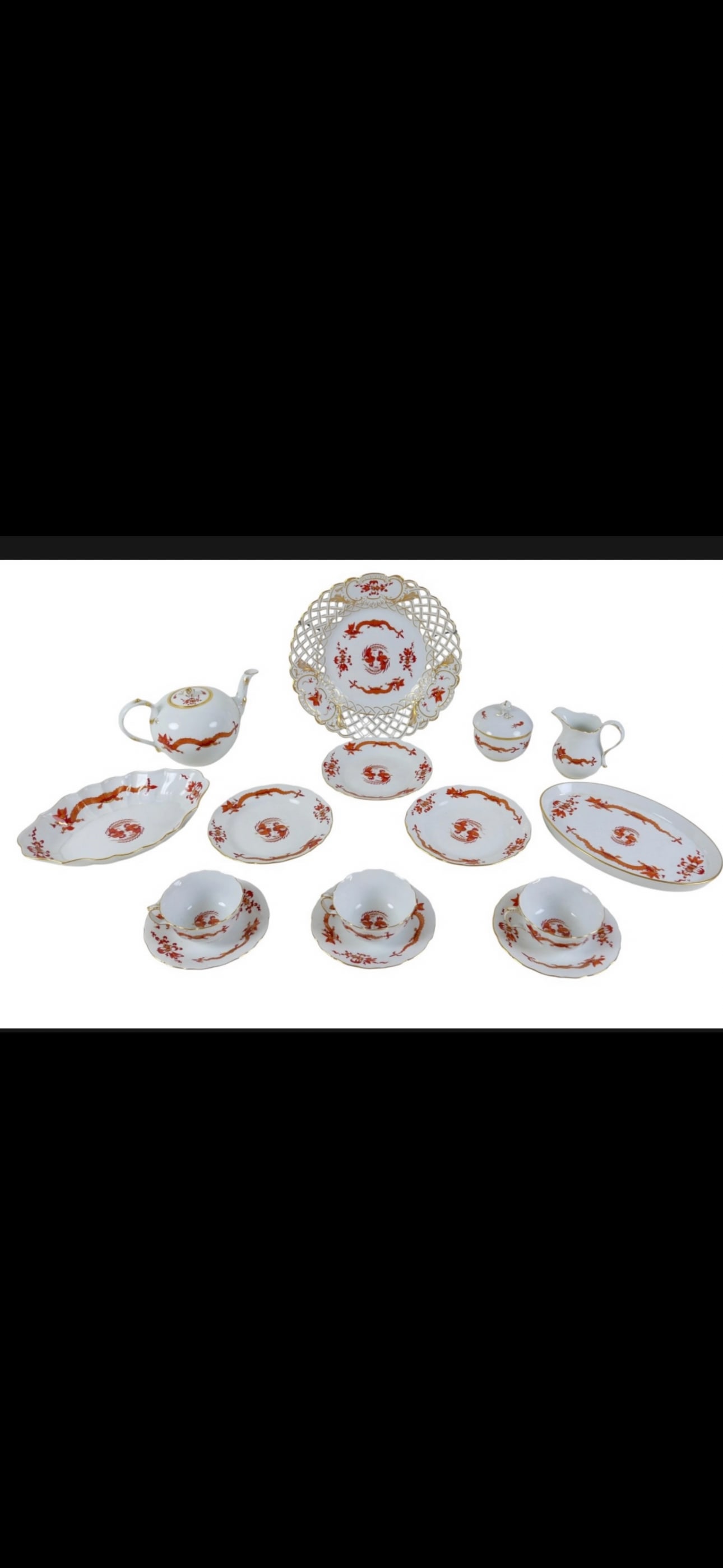 15 piece Chinese Red Dragons design Meissen porcelain table ware, circa 1920's, (1 of 8)