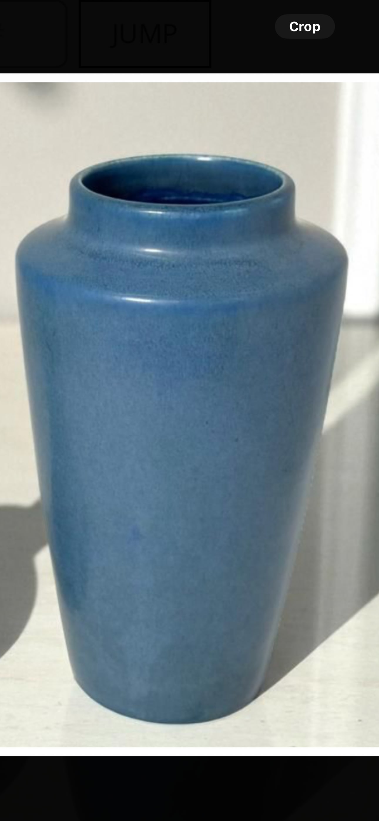 1924 Tall 9 inch Rookwood art pottery blue classical shape vase: Tall blue Rookwood art pottery blue classical shape vase. Dated 1924 and pattern number is 1918.It is 9 inches tall and 5 inches at widest. Good condition. No chips, cracks, repairs, etc.
