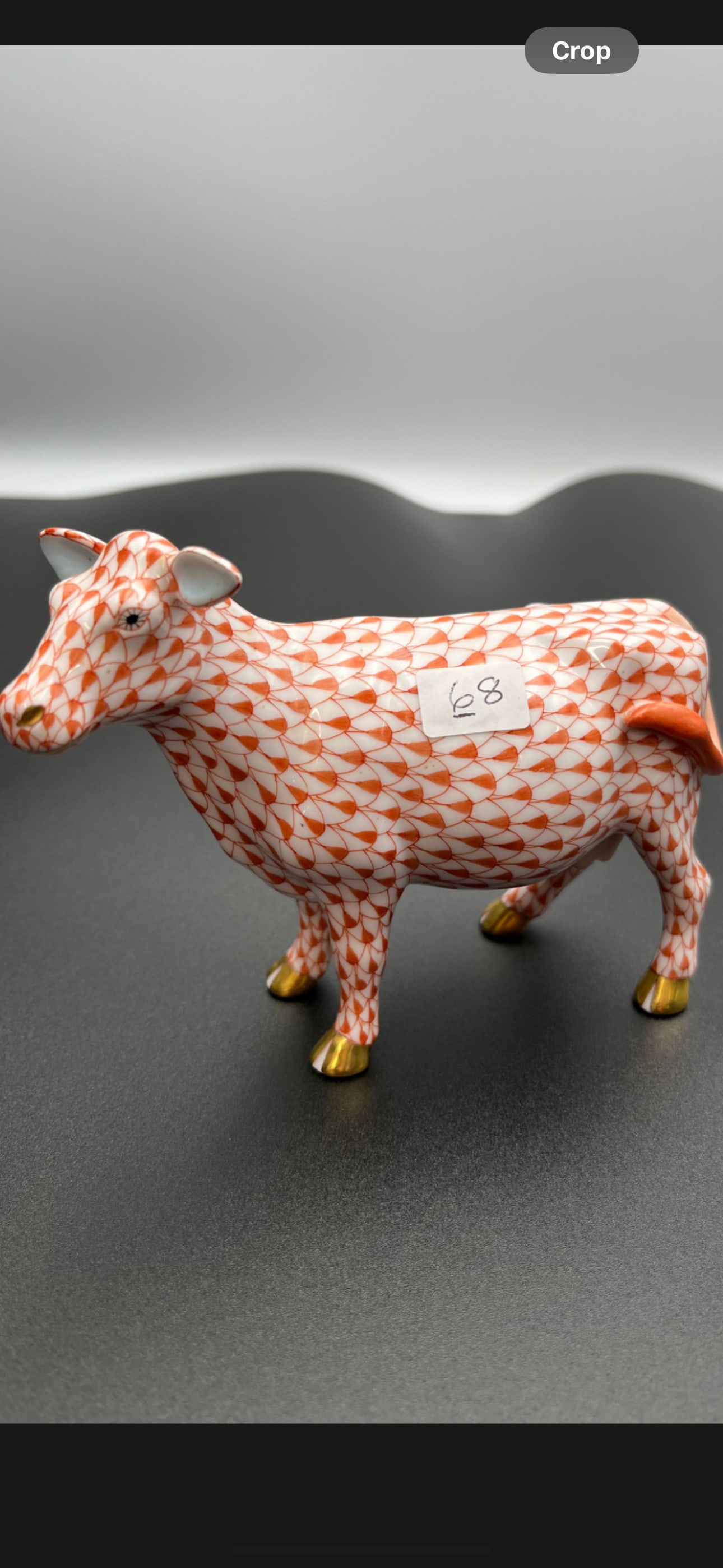 Herend painted figure of a cow standing Measures 5.5 in L Fishnet Design w/applied 24K gold (1 of 9)