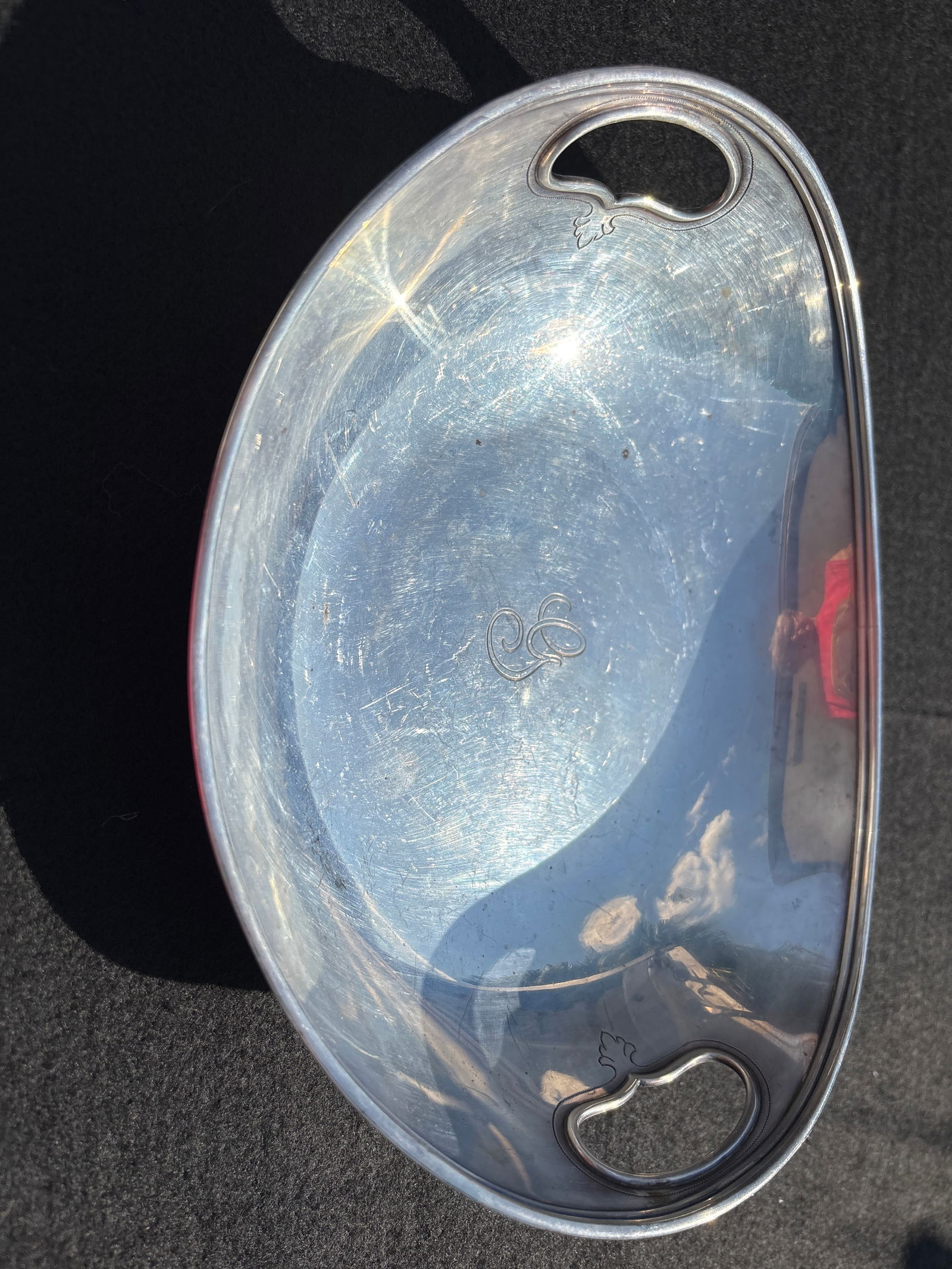 Large Art Deco period Tiffany & Co. Sterling silver 9 inch handled bowl; 398grams (1 of 8)