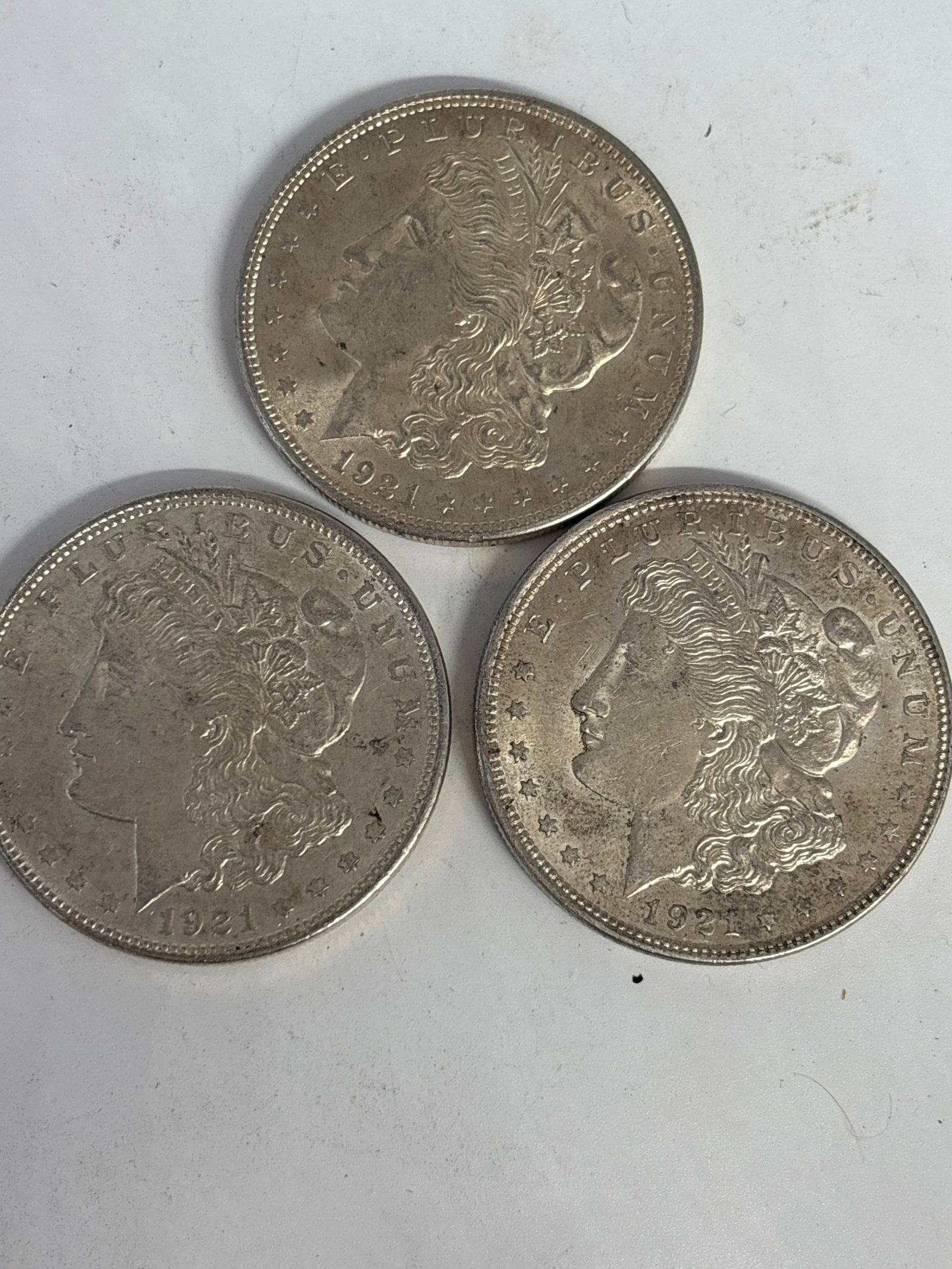 Nice group of Three original 1921 Morgan American silver dollars (1 of 5)