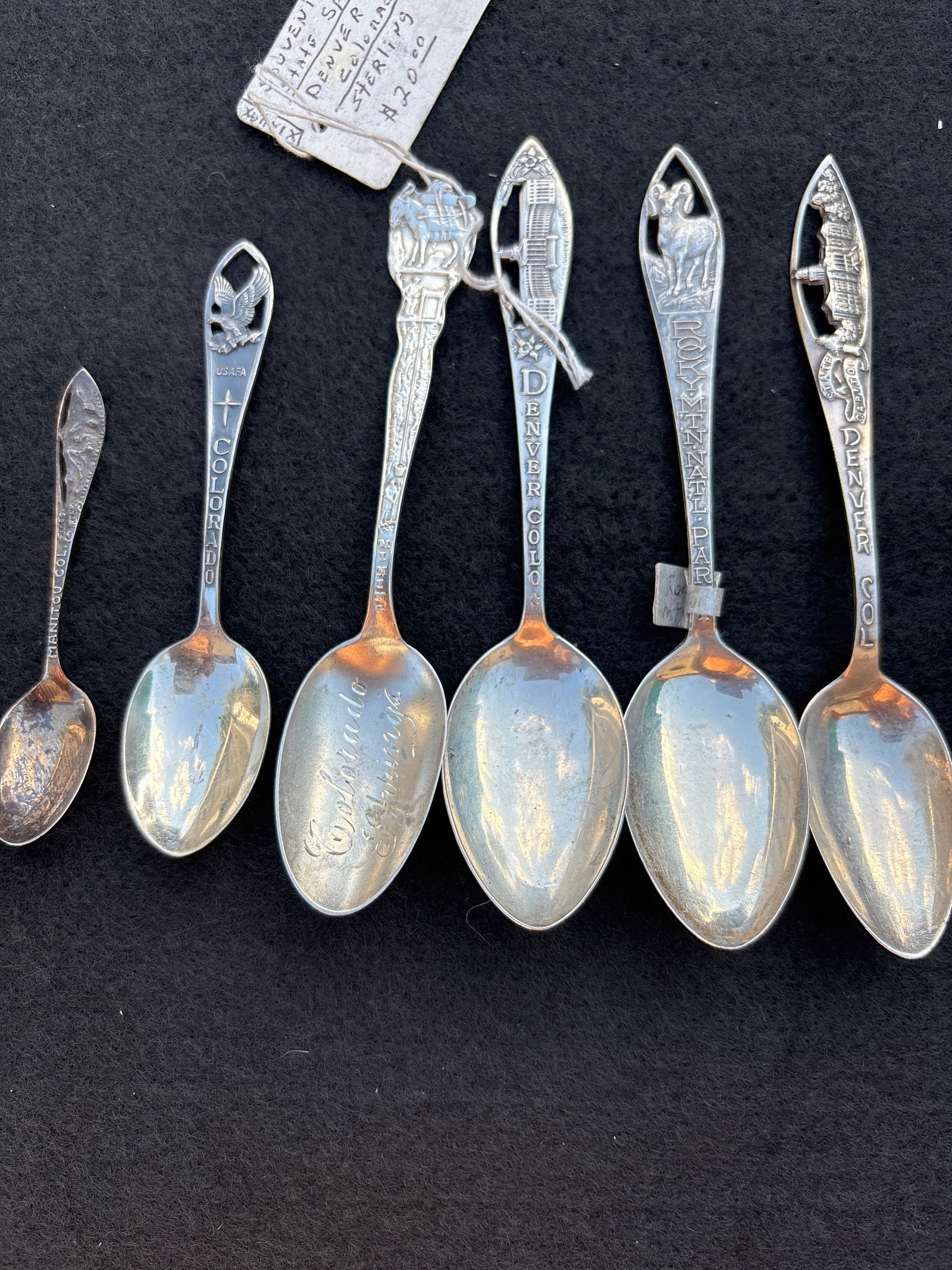 Nice group of six Sterling silver Colorado souvenir spoons; 80 grams (1 of 7)