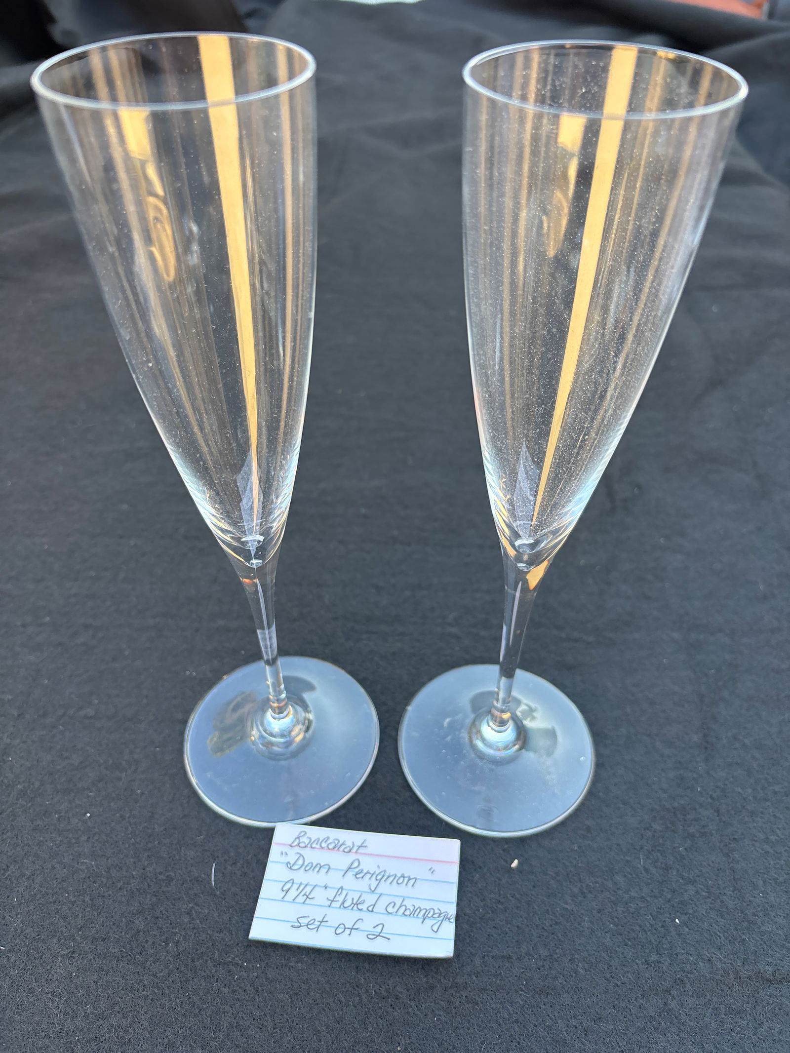 Pair of signed Baccarat French cut crystal ‘Dom Perignon” 9&1/4inch champagne glasses (1 of 6)