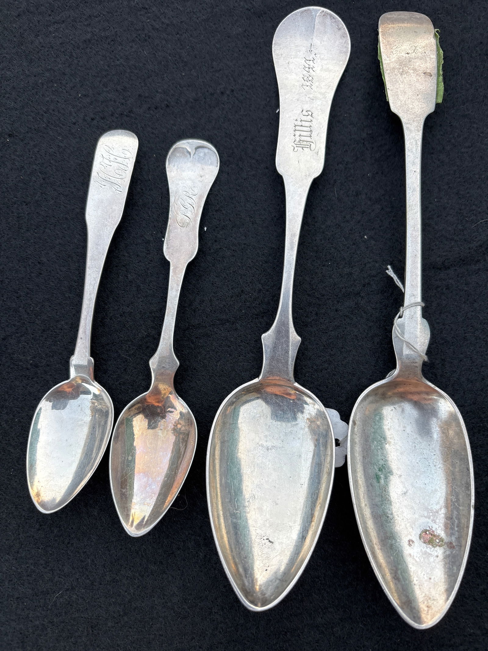 Group of Four 19th C. Coin silver spoons; 110 grams (1 of 7)
