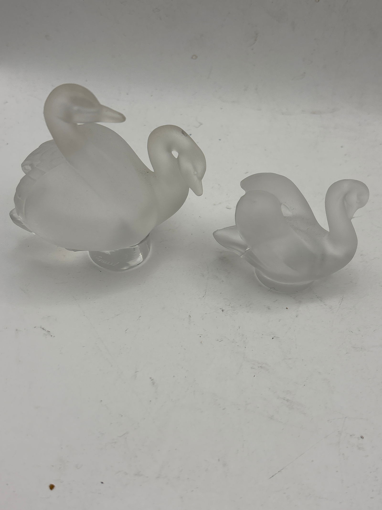 Two LALIQUE French crystal swan form paperweights (1 of 6)