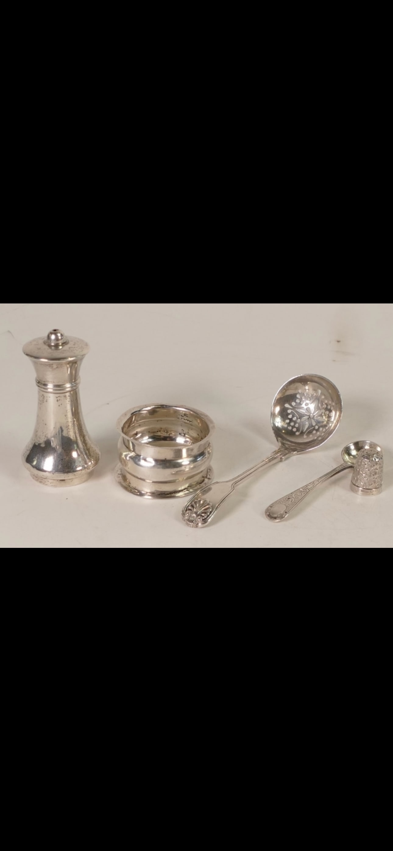 5 items of hallmarked silver, 67g, Chester h/m thimble, salt pot, napkin ring & 2 spoon (1 of 4)