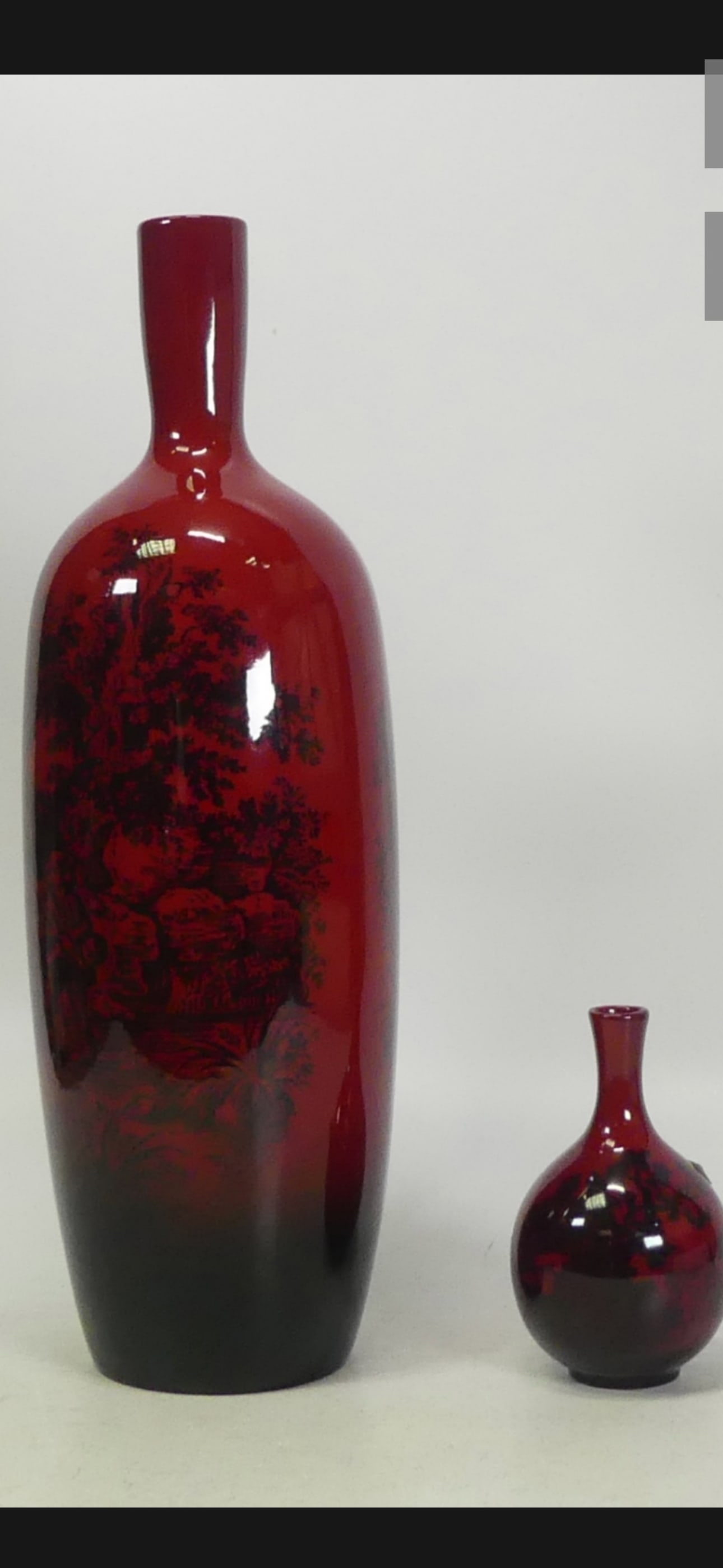 Two Royal Doulton flambe vases, decorated with country landscape, model no.1617 and 1606. (1 of 4)