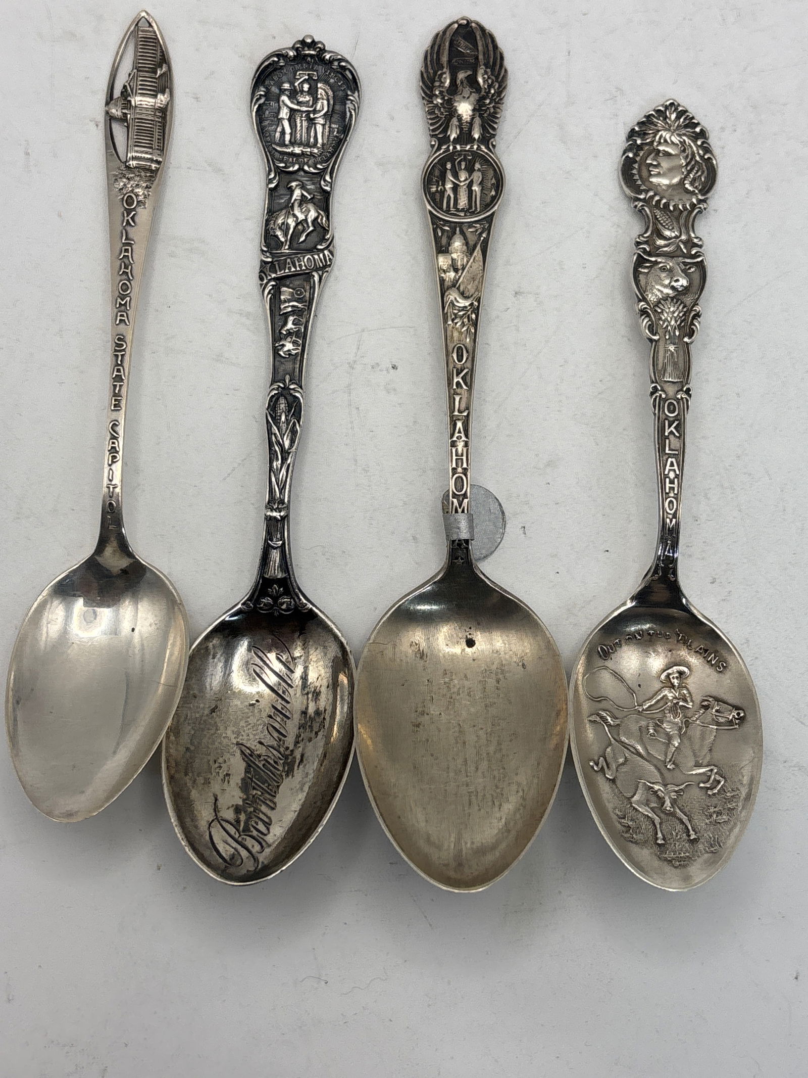 Four assorted sterling silver Oklahoma souvenir spoons; 72 grams (1 of 8)