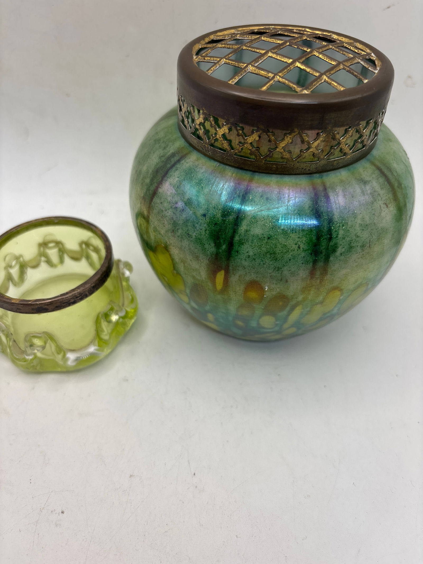Two Vict. Bohemian green art glass items (1 of 6)