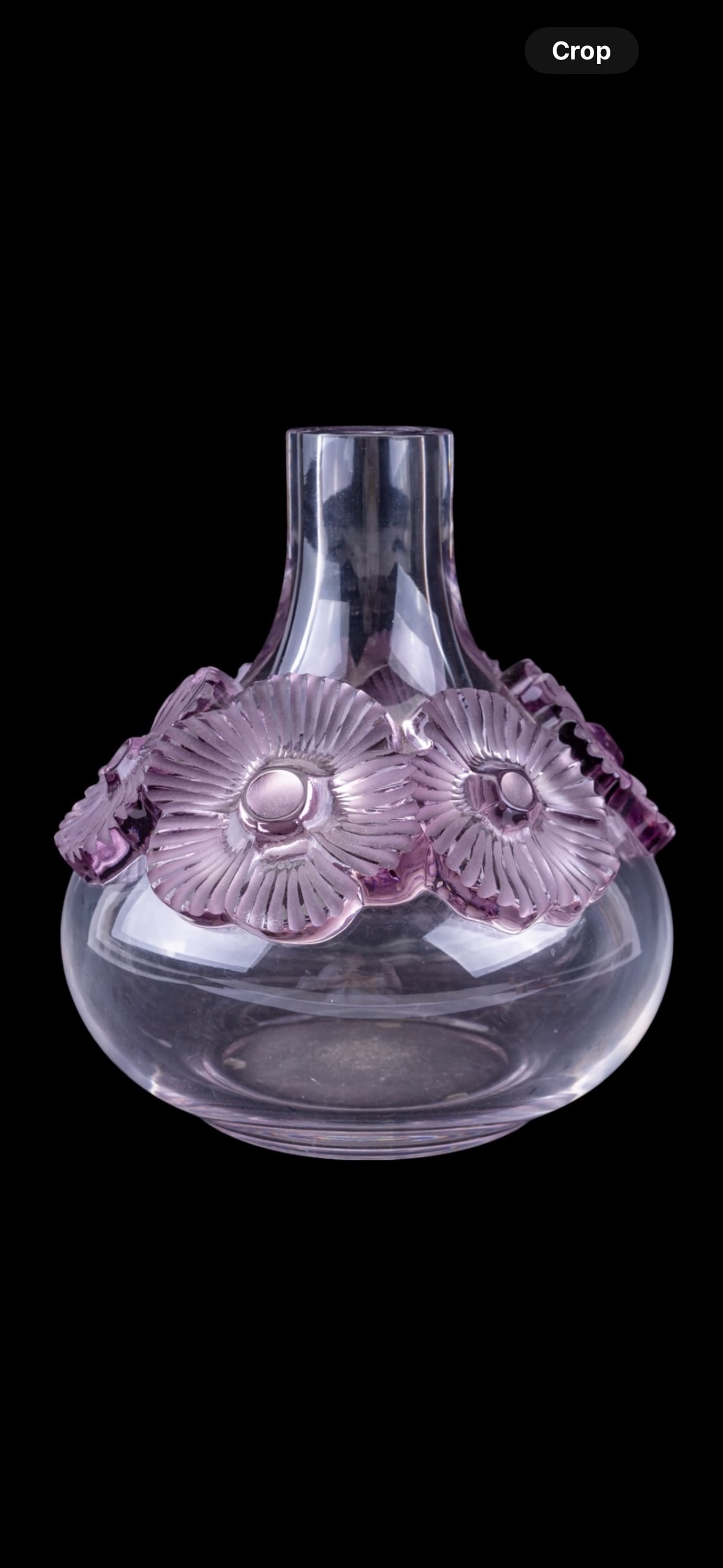 Lalique Atossa crystal 7&1/2inch vase amethyst floral decoration; bruise (1 of 6)