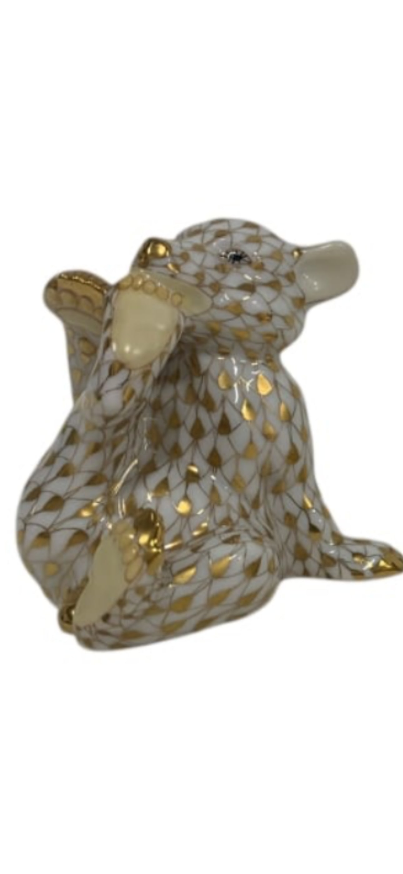 Herend Guild Bear Cub #15484 porcelain 2.75 inch figurine 24k gold fishnet accents (1 of 4)