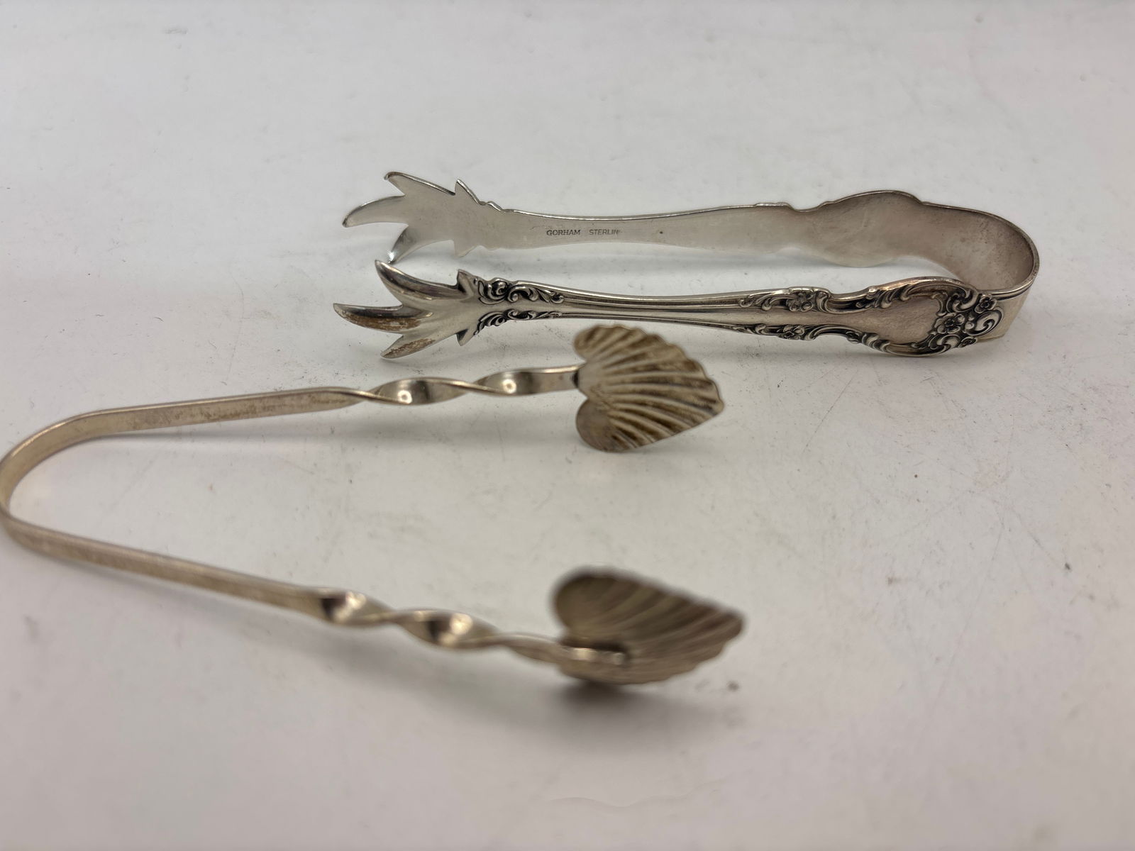 Two antique sterling silver sugar cube tongs; 30 grams (1 of 6)