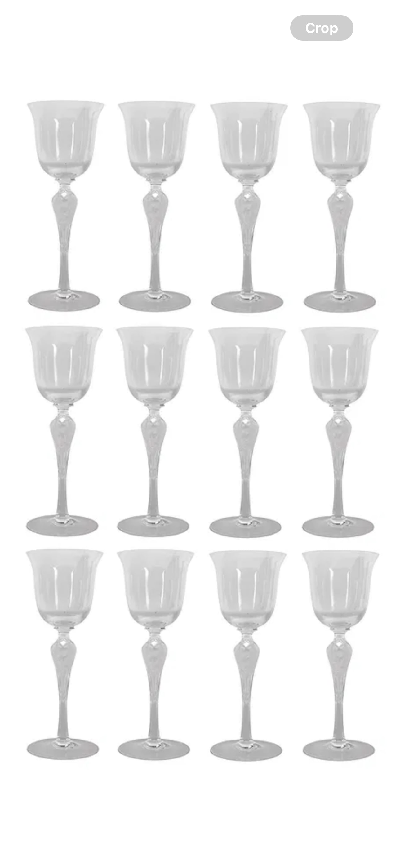 Faberge set of twelve ballerina Pavlova pattern crystal 8 inch wine goblets: Faberge set of twelve Pavlova pattern crystal wine goblets modeled in the late 20th century to honor the centenary of ballerina Anna Pavlova’s birth. Each features a clear flared bowl rising from a